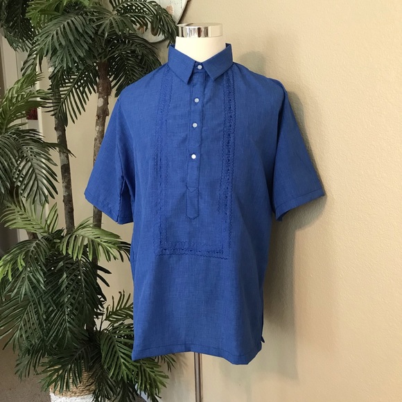 SALE❣️Royal Blue Hugo Polo Barong Tagalog with classic embroidery, multiple size - Picture 2 of 6